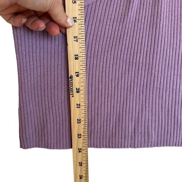 Lavender Ribbed Knit Top Womens SZ L Pleated Babydoll Blouse Modest Workwear - Picture 7 of 9